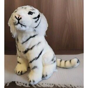 White Siberian Tiger Blue Eyes Plush Sittjng Wildlife Stuffed Animal 14"  Lami